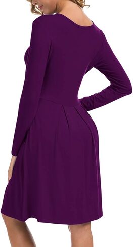 فستان LILBETTER نسائي طويل الأكمام مطوي فضفاض ومتأرجح مع جيوب بطول الركبة in Kuwait