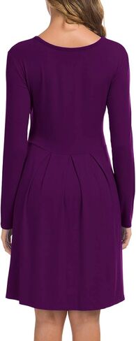 فستان LILBETTER نسائي طويل الأكمام مطوي فضفاض ومتأرجح مع جيوب بطول الركبة in Kuwait