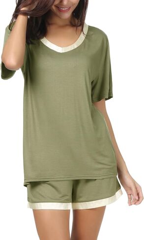 Invug Women Nightwear Short Sleeve Shirt and Shorts Pajama Set V Neck Sleepwear in Saudi Arabia