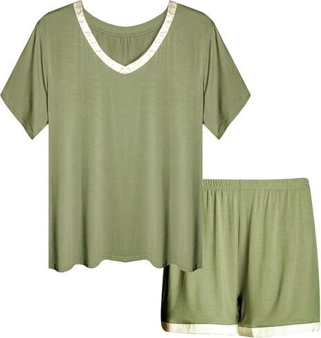 Invug Women Nightwear Short Sleeve Shirt and Shorts Pajama Set V Neck Sleepwear in Saudi Arabia