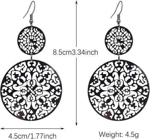KaFu Delicate Filigree Disc Drop Earrings Double Round Disc Statement Earrings Bohemia Metallic Disc Dangle Hook Earrings for Women Girls in Kuwait