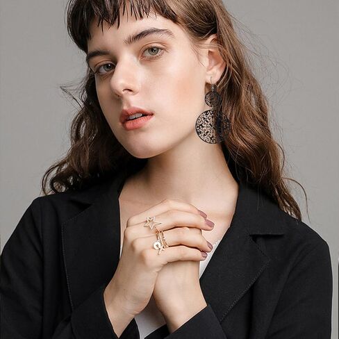 KaFu Delicate Filigree Disc Drop Earrings Double Round Disc Statement Earrings Bohemia Metallic Disc Dangle Hook Earrings for Women Girls in Kuwait