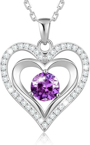 Jowaia جوهرة الميلاد قلادة الهدايا للنساء، 925 الفضة الاسترليني إلى الأبد الحب القلب قلادة المختنق، 18K الذهب الأبيض مطلي بسيطة لامعة جوهرة الميلاد مجوهرات القلائد هدية للزوجة أمي صديقة in Kuwait