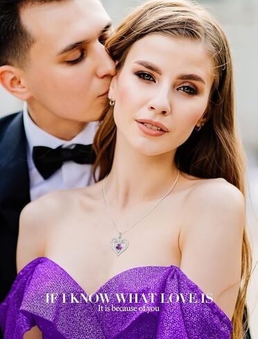 Jowaia جوهرة الميلاد قلادة الهدايا للنساء، 925 الفضة الاسترليني إلى الأبد الحب القلب قلادة المختنق، 18K الذهب الأبيض مطلي بسيطة لامعة جوهرة الميلاد مجوهرات القلائد هدية للزوجة أمي صديقة in Kuwait