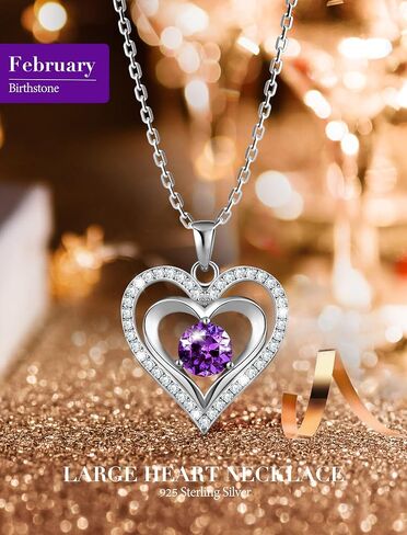 Jowaia جوهرة الميلاد قلادة الهدايا للنساء، 925 الفضة الاسترليني إلى الأبد الحب القلب قلادة المختنق، 18K الذهب الأبيض مطلي بسيطة لامعة جوهرة الميلاد مجوهرات القلائد هدية للزوجة أمي صديقة in Kuwait