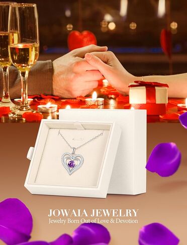 Jowaia جوهرة الميلاد قلادة الهدايا للنساء، 925 الفضة الاسترليني إلى الأبد الحب القلب قلادة المختنق، 18K الذهب الأبيض مطلي بسيطة لامعة جوهرة الميلاد مجوهرات القلائد هدية للزوجة أمي صديقة in Kuwait
