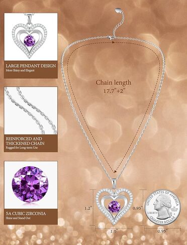 Jowaia جوهرة الميلاد قلادة الهدايا للنساء، 925 الفضة الاسترليني إلى الأبد الحب القلب قلادة المختنق، 18K الذهب الأبيض مطلي بسيطة لامعة جوهرة الميلاد مجوهرات القلائد هدية للزوجة أمي صديقة in Kuwait