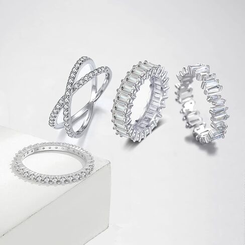 RIOSO 6 قطعة زركون الخلود الفرقة للنساء حبل ملتوي تكويم بسيط الخلود العصابات خاتم الفضة خواتم الزفاف الفرقة in Kuwait
