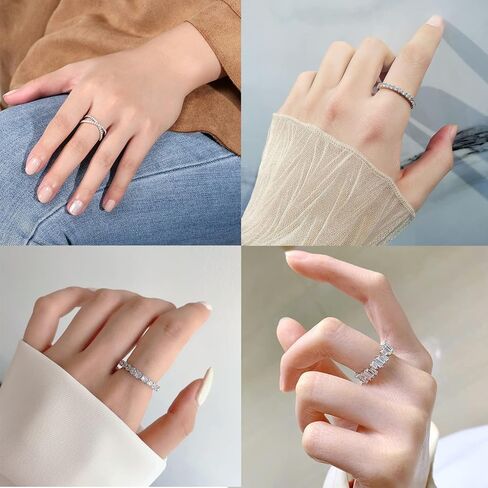 RIOSO 6 قطعة زركون الخلود الفرقة للنساء حبل ملتوي تكويم بسيط الخلود العصابات خاتم الفضة خواتم الزفاف الفرقة in Kuwait