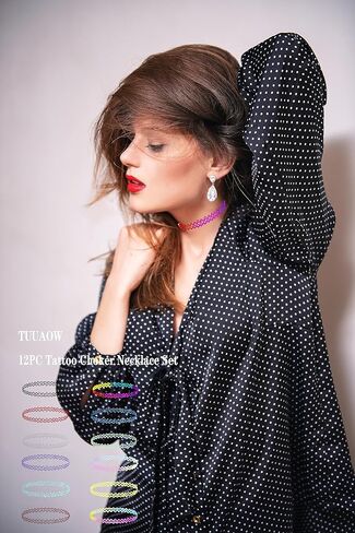 TUUAOW مجموعة قلادة وشم مكونة من 12 قطعة - إكسسوارات التسعينيات والتسعينيات للنساء والفتيات المراهقات والأطفال - مجوهرات قابلة للتمدد بألوان نابضة بالحياة - فكرة هدية على طراز الصيف in Kuwait