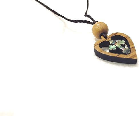 JMLA Olive Wood Cross in Heart - Mother of Pearl from Bethlehem holy Land -1-Piece in Kuwait