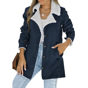 Dokotoo Womens Winter Warm Jean Jacket Stand Collar Wool Liner Sherpa Denim Coats Thicker Outerwear with Pockets