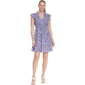 London Times Women's V-Neck Smocked A-line
