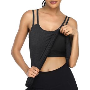 Cestyle Spaghetti Straps Camisole with Built-in Padded Shelf Bra for Women Dressy Casual, Scoop Neck Tunic Length Tank Tops in Kuwait