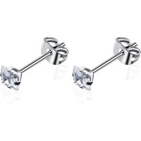 3 Pairs/Set Titanium Cubic Zirconia Stud Earrings Brilliant Cut Simulated Diamond CZ Earrings Hypoallergenic Ear Studs for Sensitive Ears