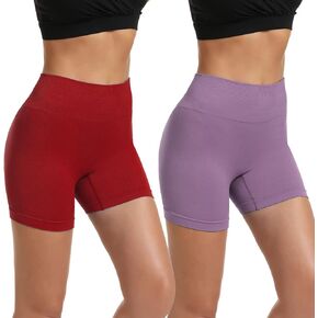 JQ JQAMAZING شورت يوجا عالي الخصر للنساء 5 بوصات شورت لراكبي الدراجات النارية للسيدات من الألياف اللدنة قصير للتمرين في صالة الألعاب الرياضية والجري أحمر/أرجواني in Kuwait