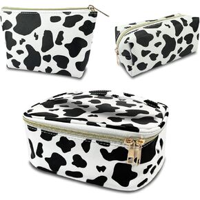 Deokke 3Pcs Makeup Bag,Travel Makeup Bag,Makeup Bags for Women,for Women and Girls Makeup Brush Bag,Large Capacity PU Cosmetic Bag,Waterproof and Durable-Grey White Leopard Cheetah Pattern