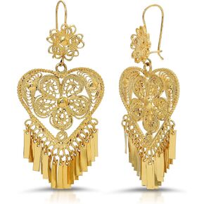 Folklorico Dance Traditional Mexican Gold Filigree Earrings, Heart Shape Earrings, Day of the Dead, Mexican Earrings, Heart Earrings in Saudi Arabia
