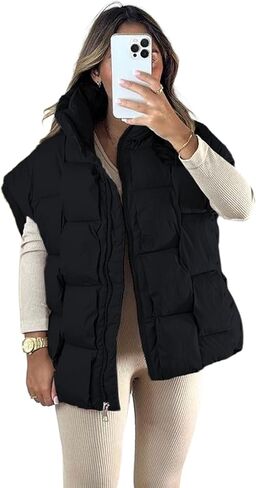 Bianstore Women's Oversized Puffer Vest Lightweight Stand Collar Sleeveless Zip Up Padded Gilet Coat in Kuwait