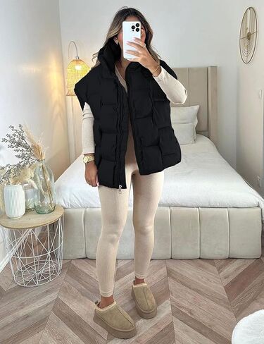 Bianstore Women's Oversized Puffer Vest Lightweight Stand Collar Sleeveless Zip Up Padded Gilet Coat in Kuwait