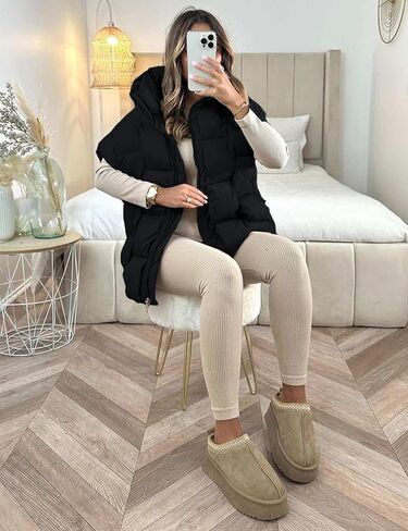 Bianstore Women's Oversized Puffer Vest Lightweight Stand Collar Sleeveless Zip Up Padded Gilet Coat in Kuwait