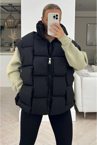 Bianstore Women's Oversized Puffer Vest Lightweight Stand Collar Sleeveless Zip Up Padded Gilet Coat in Kuwait
