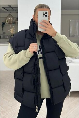 Bianstore Women's Oversized Puffer Vest Lightweight Stand Collar Sleeveless Zip Up Padded Gilet Coat in Kuwait