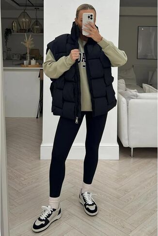 Bianstore Women's Oversized Puffer Vest Lightweight Stand Collar Sleeveless Zip Up Padded Gilet Coat in Kuwait