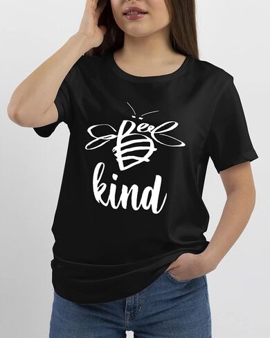 Dresswel Be Kind التي شيرت المرأة قصيرة الأكمام تي شيرت النحل الجرافيك المحملة كم طويل جيب قميص بلايز عادية in Kuwait