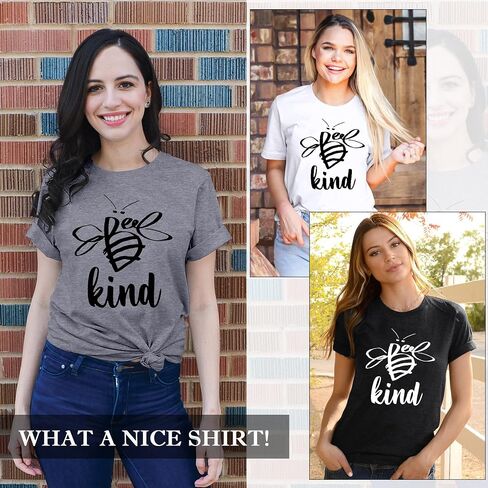Dresswel Be Kind التي شيرت المرأة قصيرة الأكمام تي شيرت النحل الجرافيك المحملة كم طويل جيب قميص بلايز عادية in Kuwait