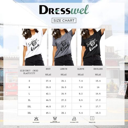 Dresswel Be Kind التي شيرت المرأة قصيرة الأكمام تي شيرت النحل الجرافيك المحملة كم طويل جيب قميص بلايز عادية in Kuwait