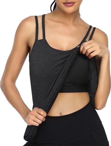 Cestyle Spaghetti Straps Camisole with Built-in Padded Shelf Bra for Women Dressy Casual, Scoop Neck Tunic Length Tank Tops in Kuwait