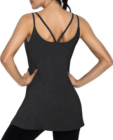 Cestyle Spaghetti Straps Camisole with Built-in Padded Shelf Bra for Women Dressy Casual, Scoop Neck Tunic Length Tank Tops in Kuwait