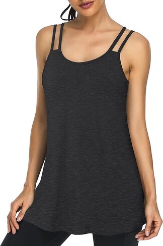Cestyle Spaghetti Straps Camisole with Built-in Padded Shelf Bra for Women Dressy Casual, Scoop Neck Tunic Length Tank Tops in Kuwait