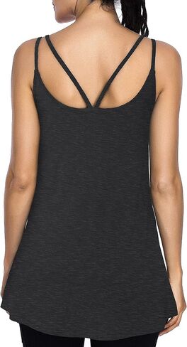 Cestyle Spaghetti Straps Camisole with Built-in Padded Shelf Bra for Women Dressy Casual, Scoop Neck Tunic Length Tank Tops in Kuwait