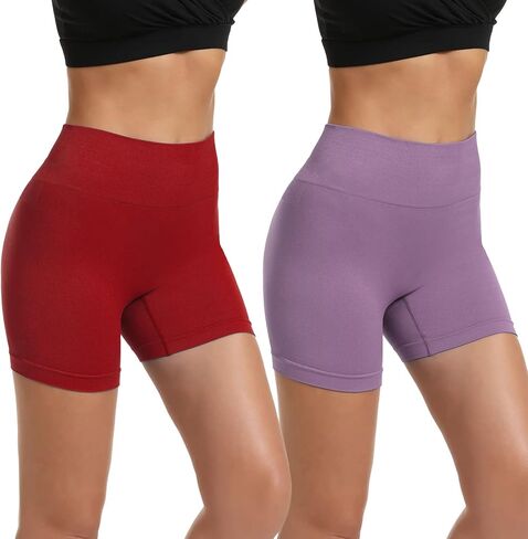 JQ JQAMAZING شورت يوجا عالي الخصر للنساء 5 بوصات شورت لراكبي الدراجات النارية للسيدات من الألياف اللدنة قصير للتمرين في صالة الألعاب الرياضية والجري أحمر/أرجواني in Kuwait