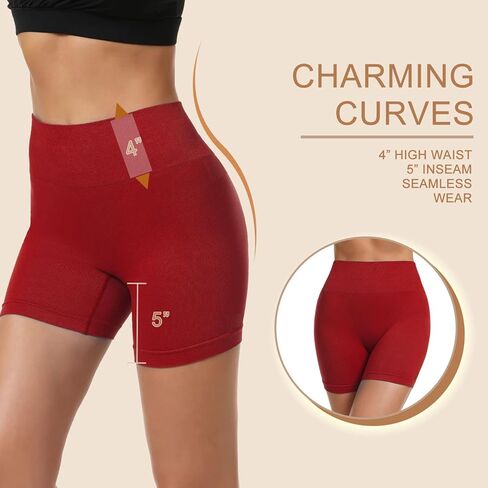 JQ JQAMAZING شورت يوجا عالي الخصر للنساء 5 بوصات شورت لراكبي الدراجات النارية للسيدات من الألياف اللدنة قصير للتمرين في صالة الألعاب الرياضية والجري أحمر/أرجواني in Kuwait