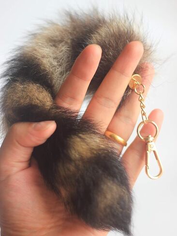 10 pcs 10inches Authentic Raccoon Tail Fur Skin Halloween Party Cosplay Handbag Accessories Key Chain Ring Hook in Kuwait