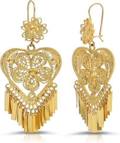 Folklorico Dance Traditional Mexican Gold Filigree Earrings, Heart Shape Earrings, Day of the Dead, Mexican Earrings, Heart Earrings in Saudi Arabia