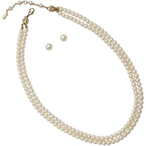 Rosemarie Collections Women's Double Strand Classic Simulated Pearl Necklace And Earring Jewelry Gift Set, 20"+2.5" Extender