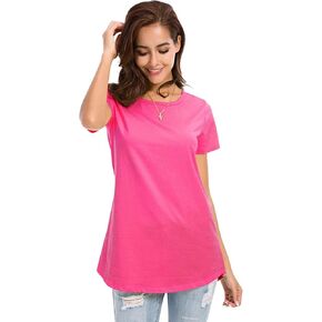 Women's Cotton T-Shirts Short Sleeve Loose Comfy Basic Plain Tunic Tee in Kuwait