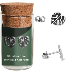 Plant Dosage Monstera Albo Thai Constellation Stud Earrings – Houseplant-Nature-inspired Jewelry – Stainless Steel – 18k Gold Plated – 18k Rose-Gold Plated – Cute Glass Jar Packaging – Plastic-Free in Kuwait