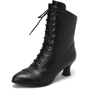 LanreyTaley Victorian Boots for Women Vintage Granny Boots Renaissance Ankle Boots Low Heel Lace Up Booties with Zipper