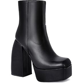 LVSEEMAN إمرأة موضة مكتنزة كعب حذاء من الجلد منصة كتلة ساحة تو الجانب سستة تصميم الشرير القتالية دراجة نارية الأحذية in Kuwait