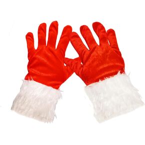 Bwerfuet 1 زوج عيد الميلاد الأحمر زي قفازات قفازات مخملية حمراء مع الأبيض فروي الكفة ازياء اكسسوارات للنساء in Kuwait