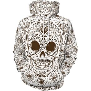 ETCONEN Unisex Skull Print Hoodie Novelty Skull Hip Hop Personality Sweatshirt Christmas and Halloween party costumes