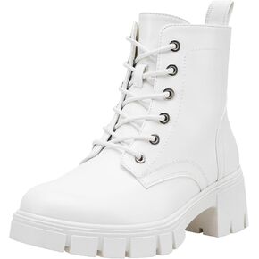 Vepose Women's 9626 Combat Ankle Boots, Lace-up Platform Chunky Heel Booties with Side Zipper