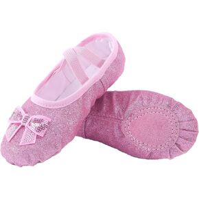 Girls Ballet Shoes Glitter Split-Sole Dance Slippers Toddler Kid Practice Shoes Flats Soft Lightweight with Elastic Laces for Performance Gymnastics Yoga