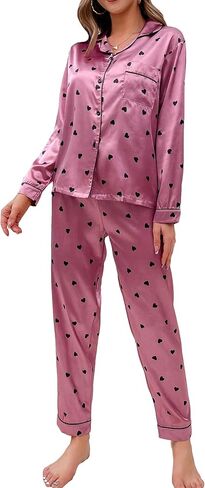 طقم بيجامة وقميص نوم نسائي من WDIRARA مكون من قطعتين من الساتان بأكمام قصيرة وبنطلون in Kuwait