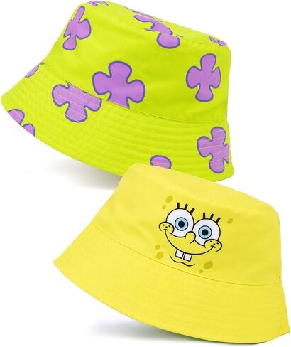 SpongeBob SquarePants Reversible Bucket Hat Adults Unisex | Mens Womens Yellow Spongebob and Patrick Coral Character Sun Hat in Saudi Arabia